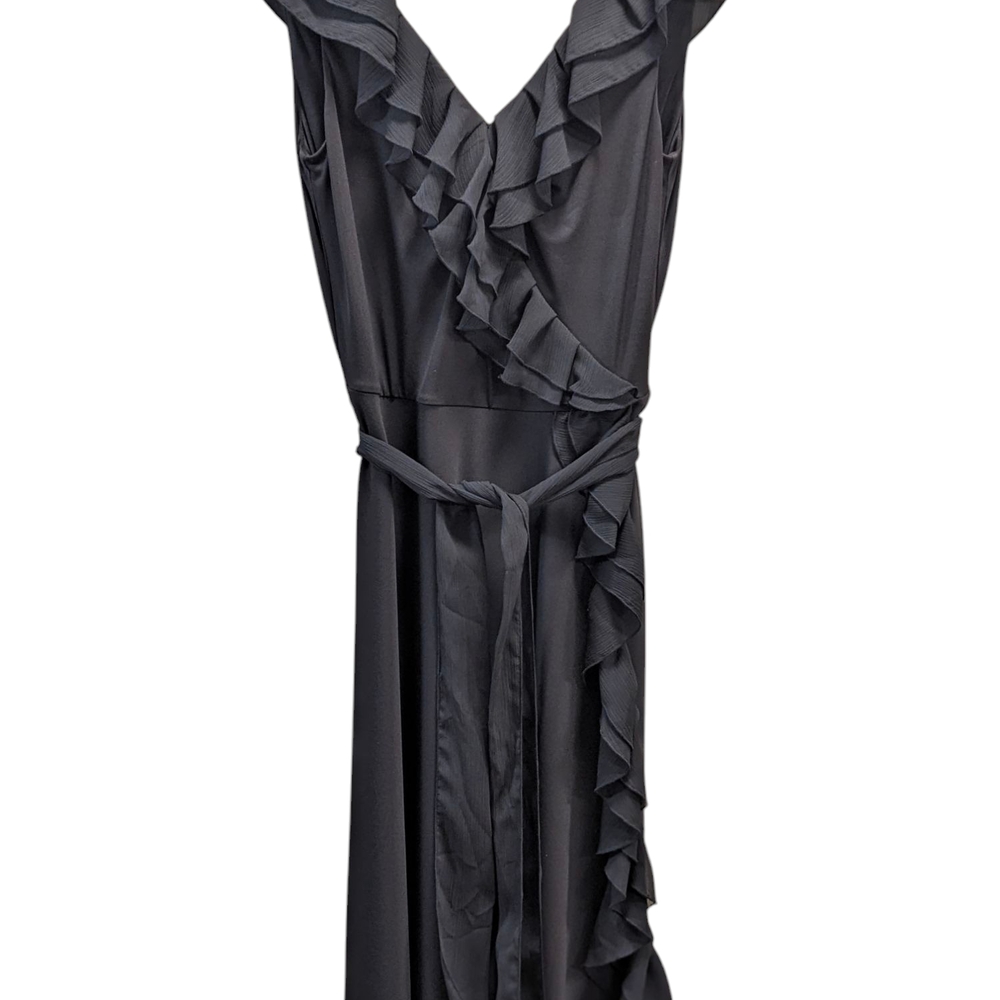 White House Black Market Black Ruffle Chiffon Cocktail Party Midi Dress- Size 4